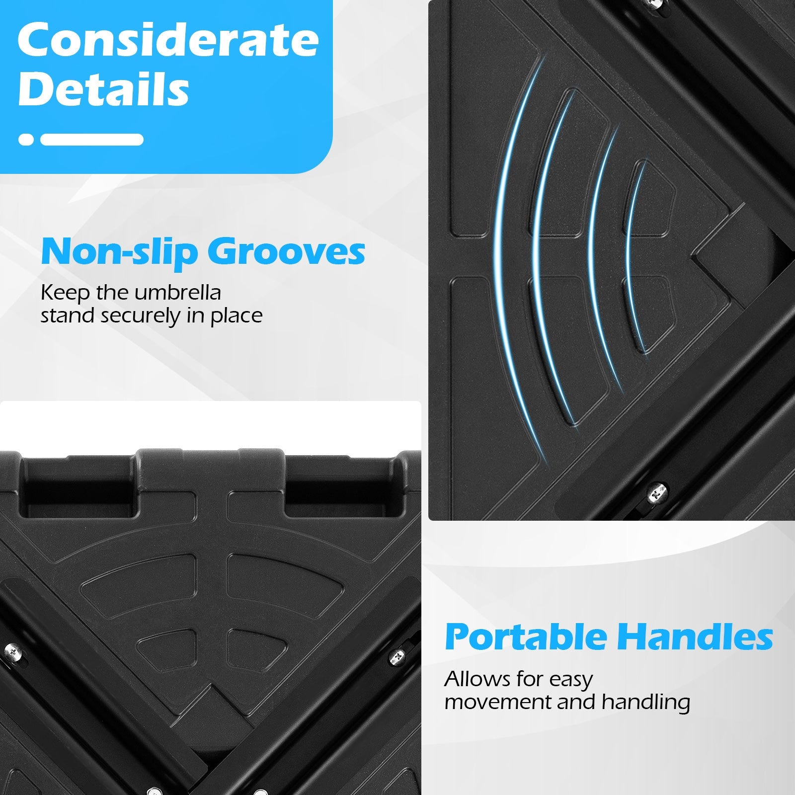 Weighted Offset Umbrella Base, Cross Bracket, Cut-Out Handles, Black Outdoor Umbrella Bases at Gallery Canada