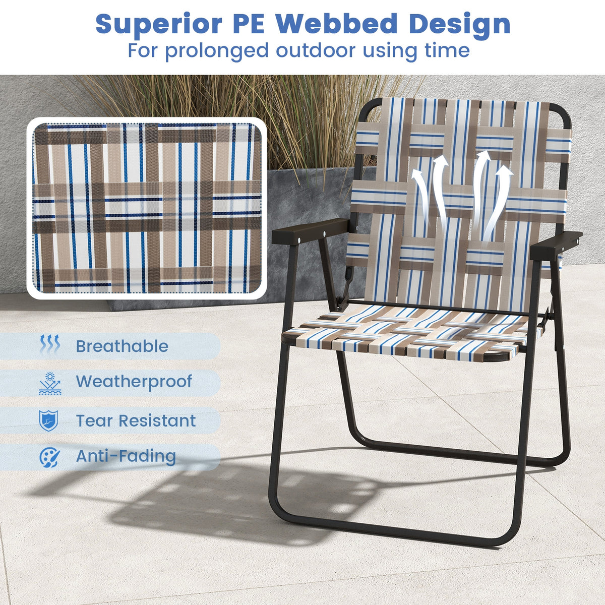 4 Pieces Folding Beach Chair, Camping Lawn Webbing Chair, Coffee Beach & Lawn Chairs at Gallery Canada