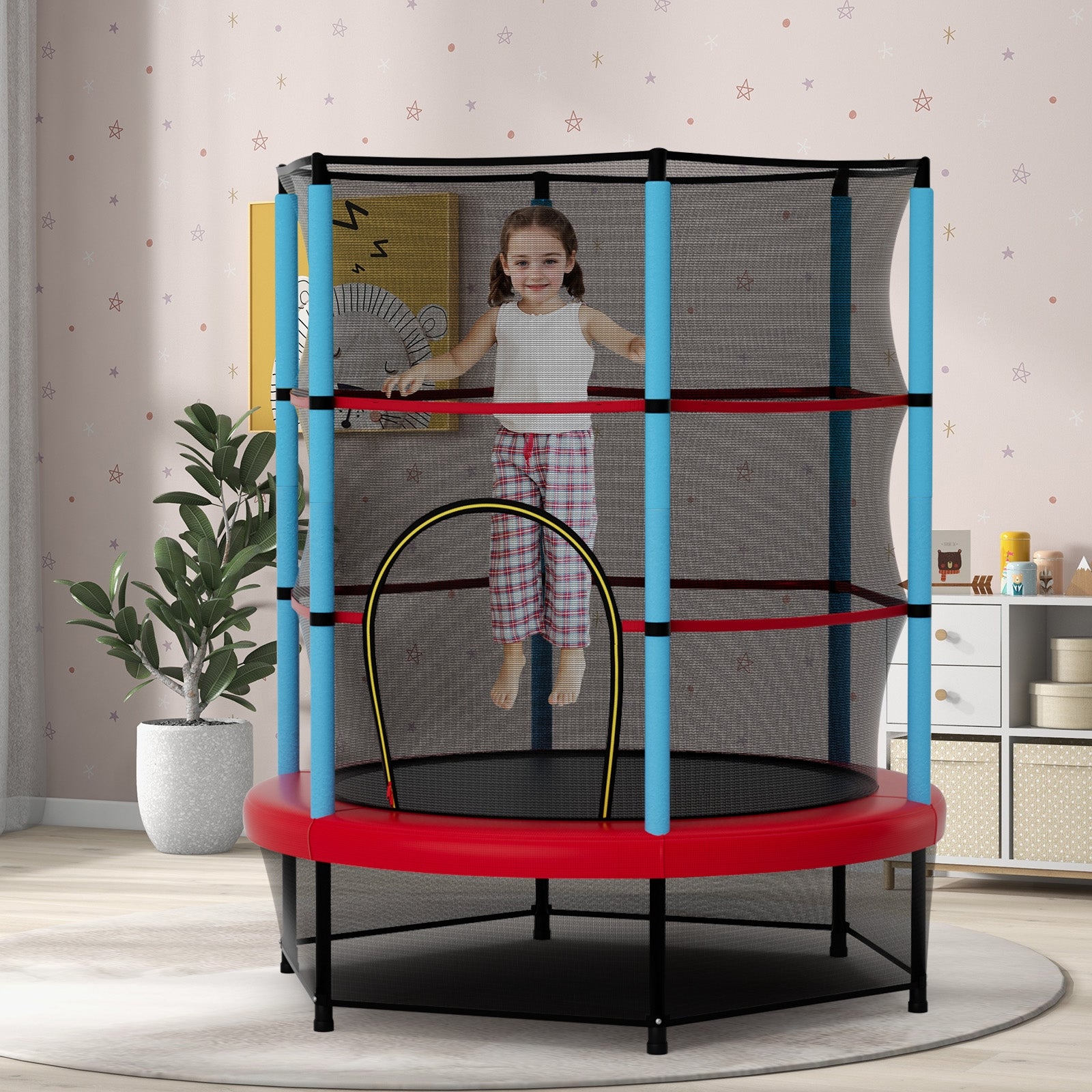 Kids Trampoline With Safety Enclosure Net, Navy Trampolines Navy at Gallery Canada