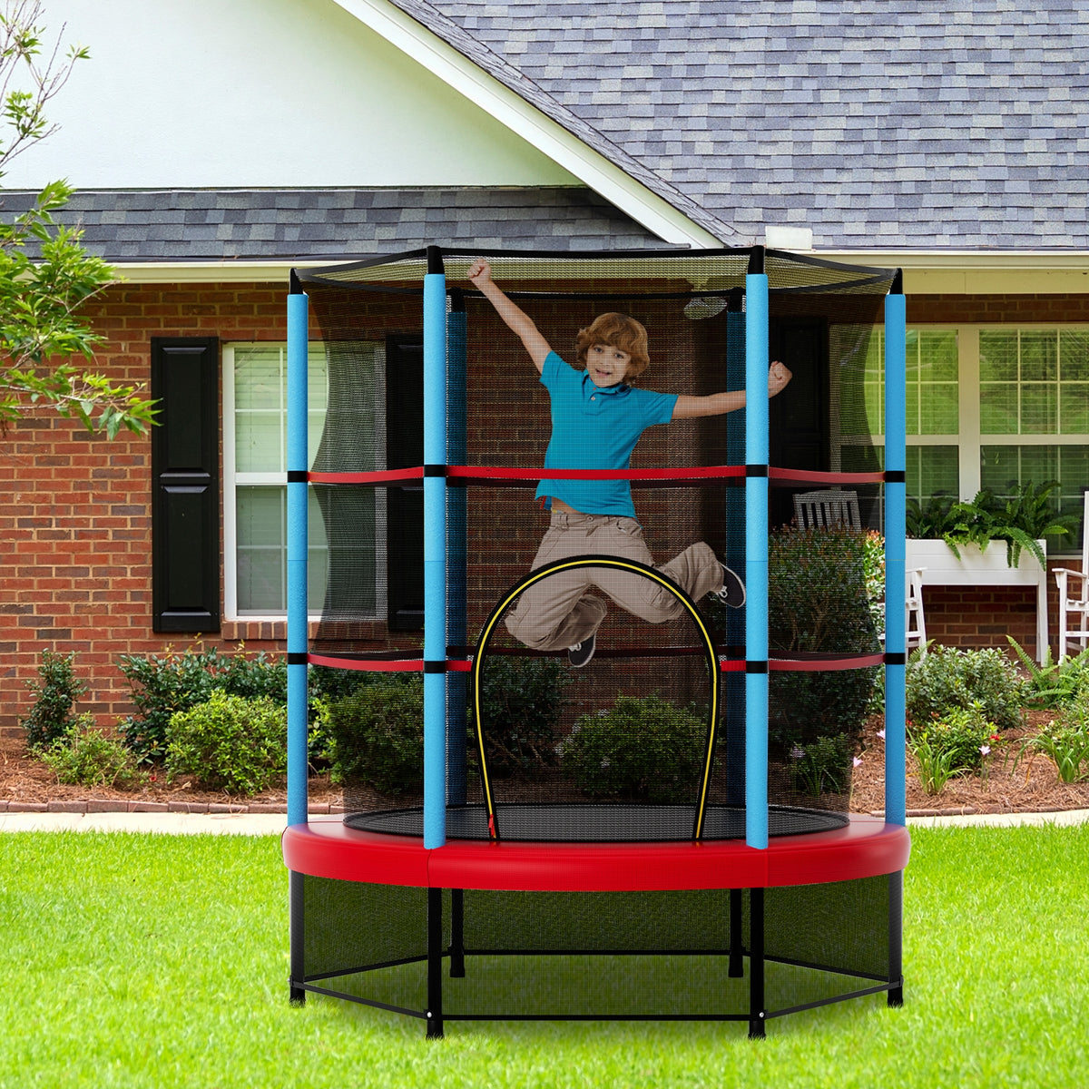 Kids Trampoline With Safety Enclosure Net, Navy Trampolines at Gallery Canada
