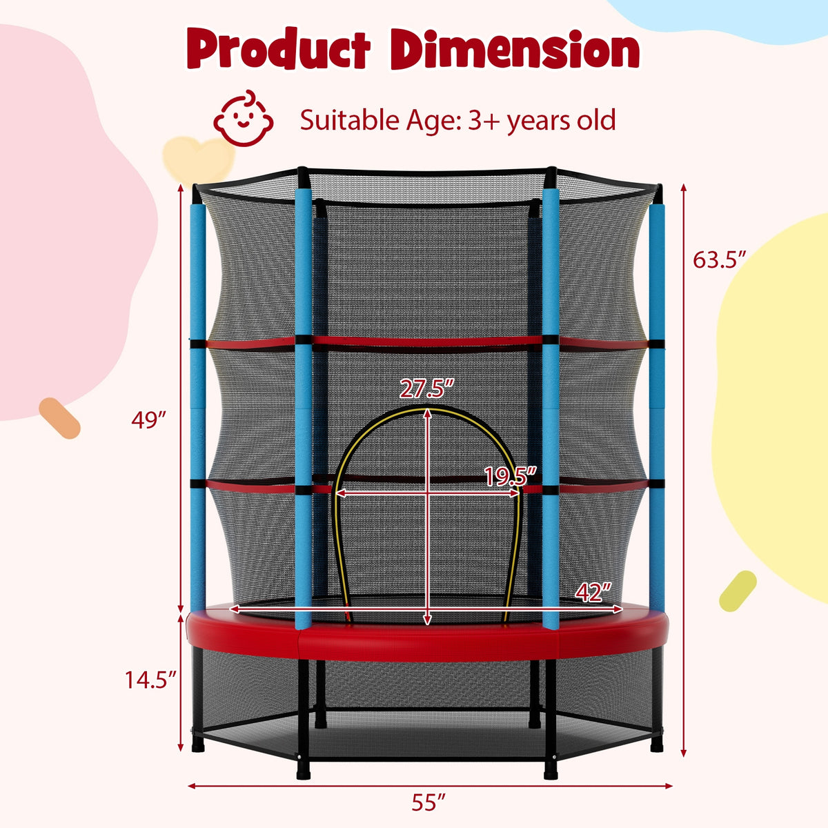 Kids Trampoline With Safety Enclosure Net, Navy Trampolines at Gallery Canada