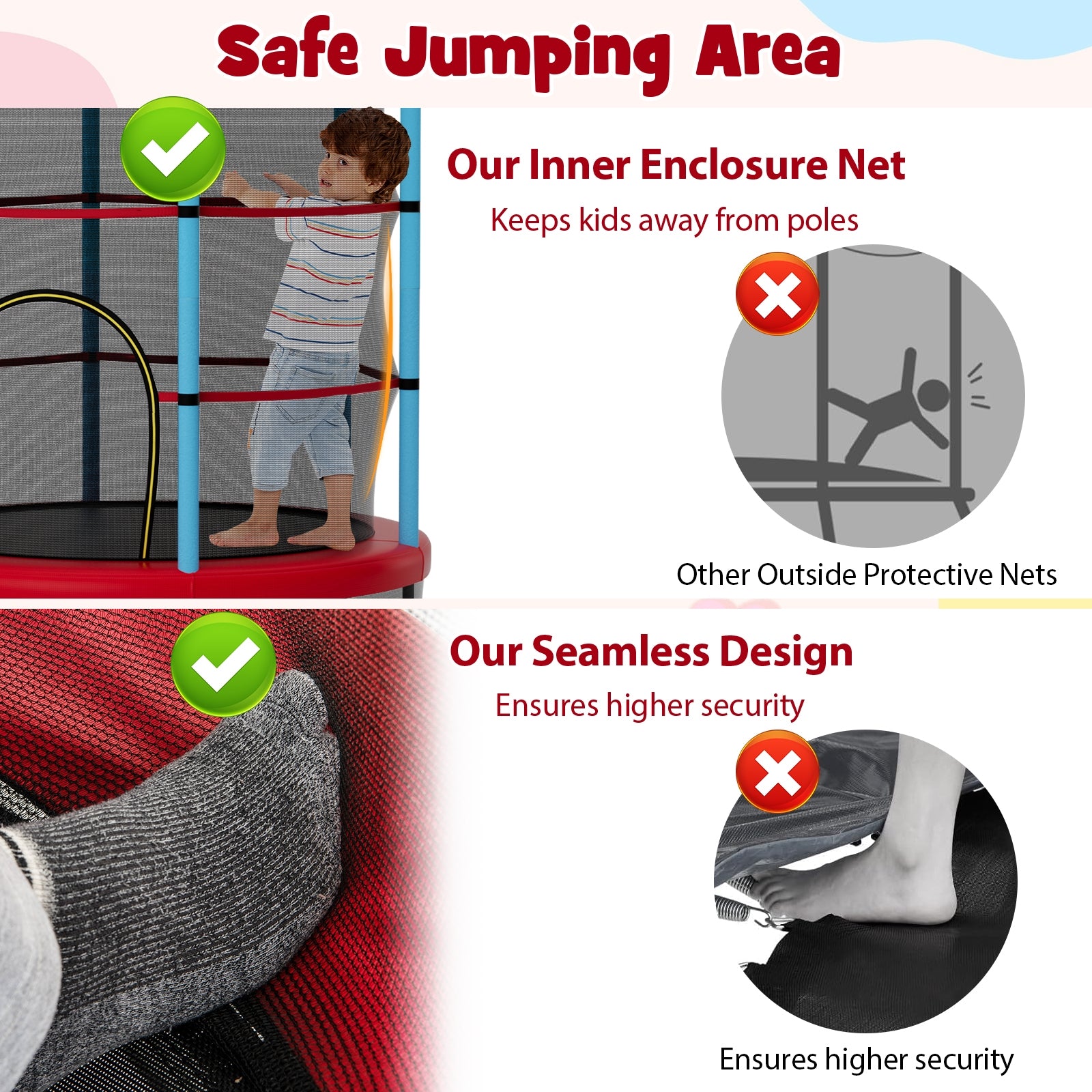 Kids Trampoline With Safety Enclosure Net, Navy Trampolines at Gallery Canada