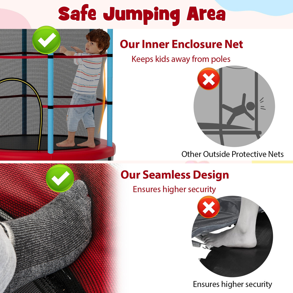 Kids Trampoline With Safety Enclosure Net, Navy Trampolines at Gallery Canada
