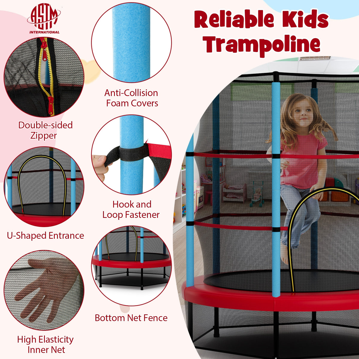 Kids Trampoline With Safety Enclosure Net, Navy Trampolines at Gallery Canada