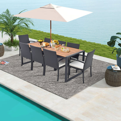 9 Pieces Patio Rattan Dining Set with Acacia Wood Table for Backyard Garden-L-shaped Handrail, Brown Patio Furniture Sets at Gallery Canada