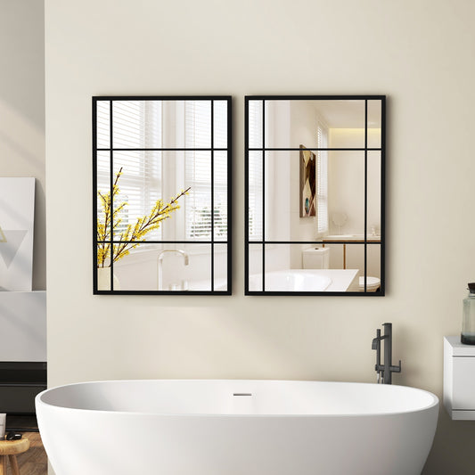 40 x 28 Inch Wall Mounted Mirror, Metal Framed, Black Wall Mirrors Black at Gallery Canada