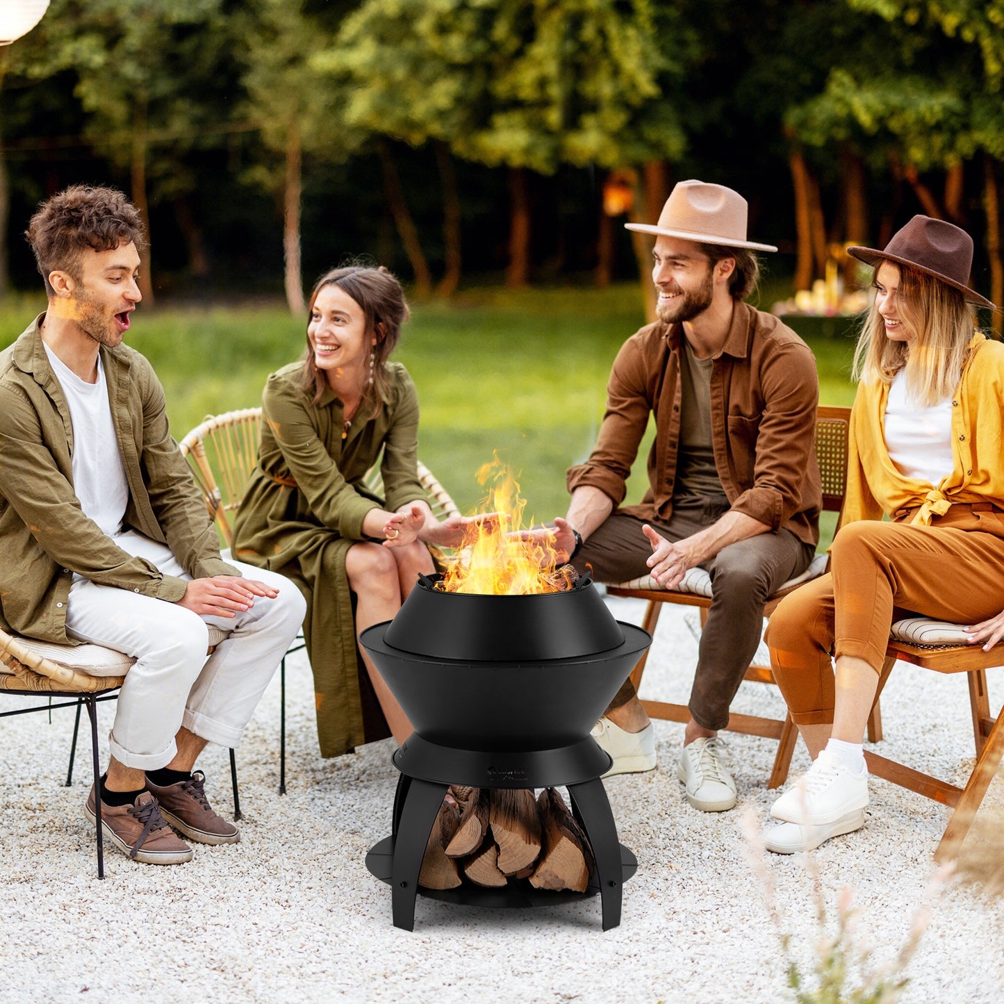 20 Inch Metal Fire Pit With Pot Holder, Black Fire Pits at Gallery Canada