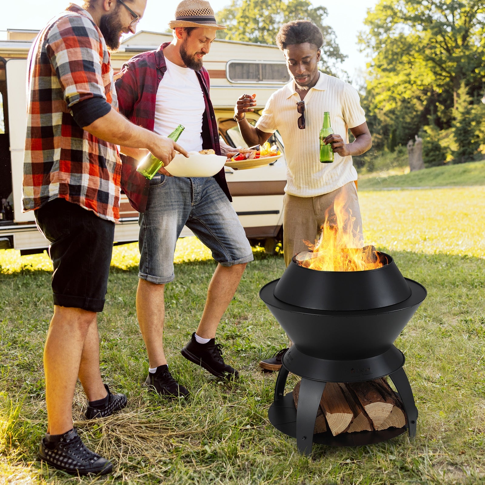 20 Inch Metal Fire Pit With Pot Holder, Black Fire Pits at Gallery Canada