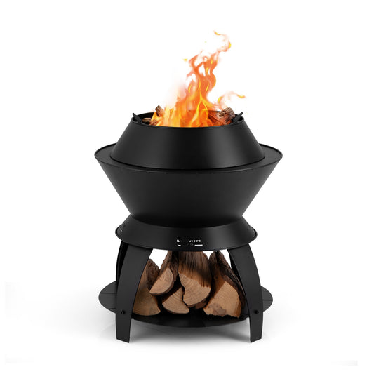 20 Inch Metal Fire Pit With Pot Holder, Black Fire Pits Black at Gallery Canada