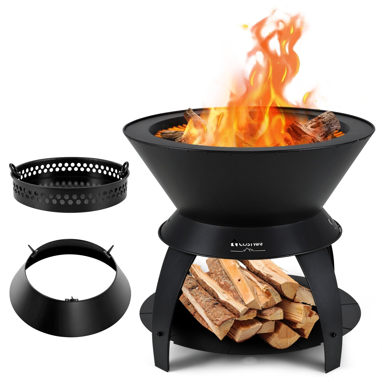 20 Inch Metal Fire Pit With Pot Holder, Black Fire Pits at Gallery Canada