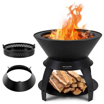 20 Inch Metal Fire Pit With Pot Holder, Black Fire Pits at Gallery Canada