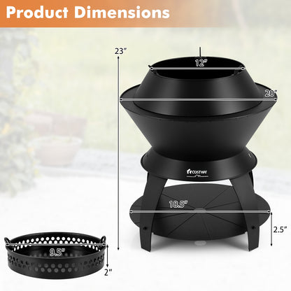 20 Inch Metal Fire Pit With Pot Holder, Black Fire Pits at Gallery Canada