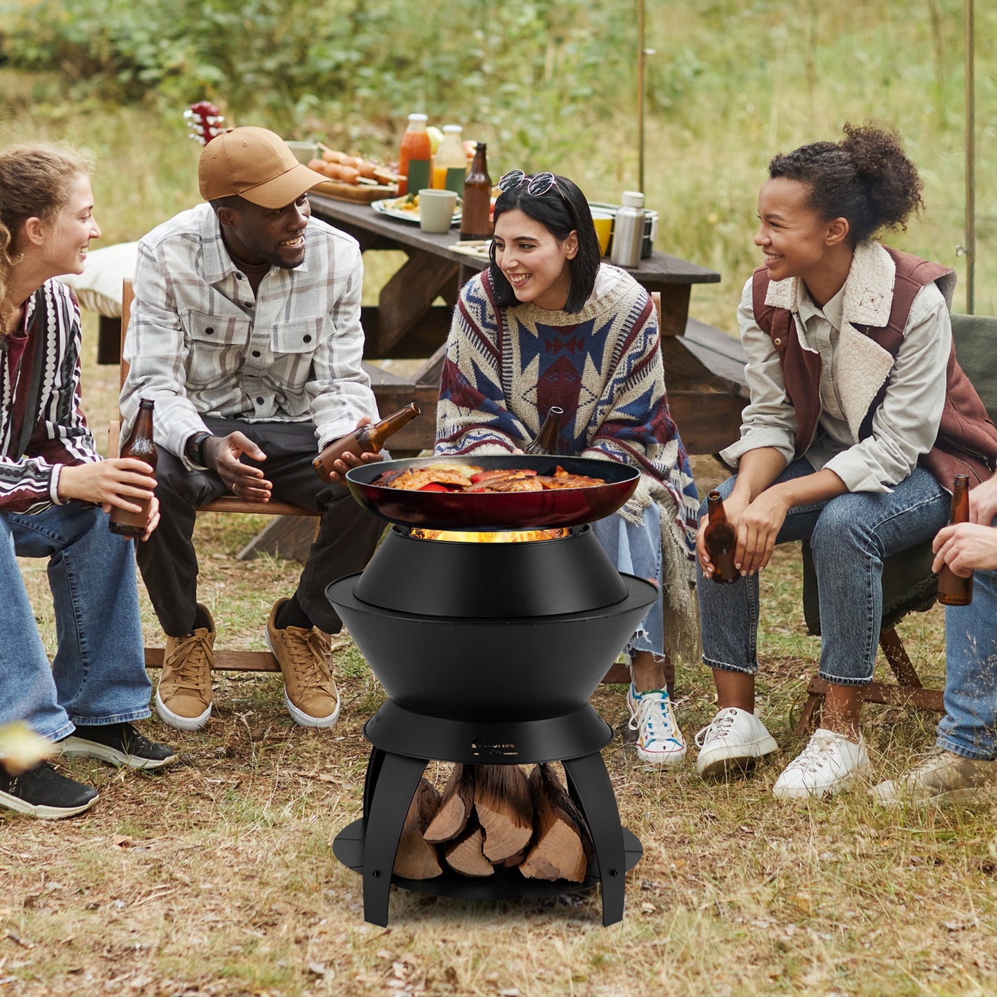 20 Inch Metal Fire Pit With Pot Holder, Black Fire Pits at Gallery Canada