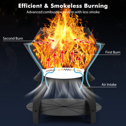 20 Inch Metal Fire Pit With Pot Holder, Black Fire Pits at Gallery Canada