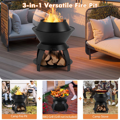 20 Inch Metal Fire Pit With Pot Holder, Black Fire Pits at Gallery Canada