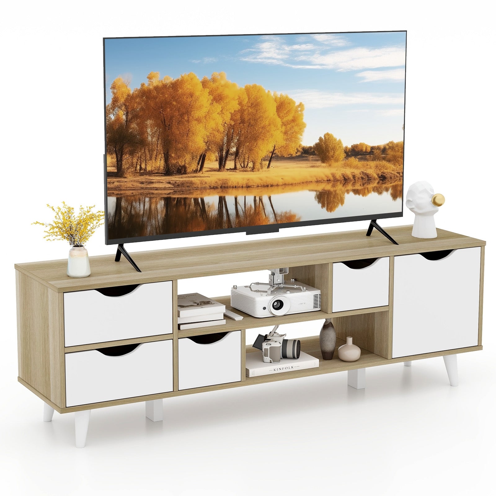 TV Stand For 55” TVs, Oak Cabinet With 4 Drawers, 2 Shelves Entertainment Centers & TV Stands at Gallery Canada