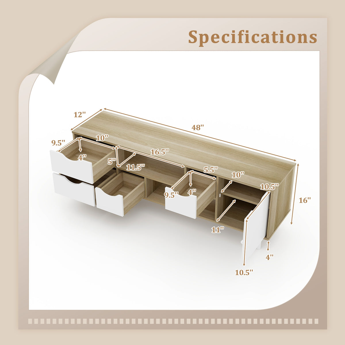 TV Stand For 55” TVs, Oak Cabinet With 4 Drawers, 2 Shelves Entertainment Centers & TV Stands at Gallery Canada