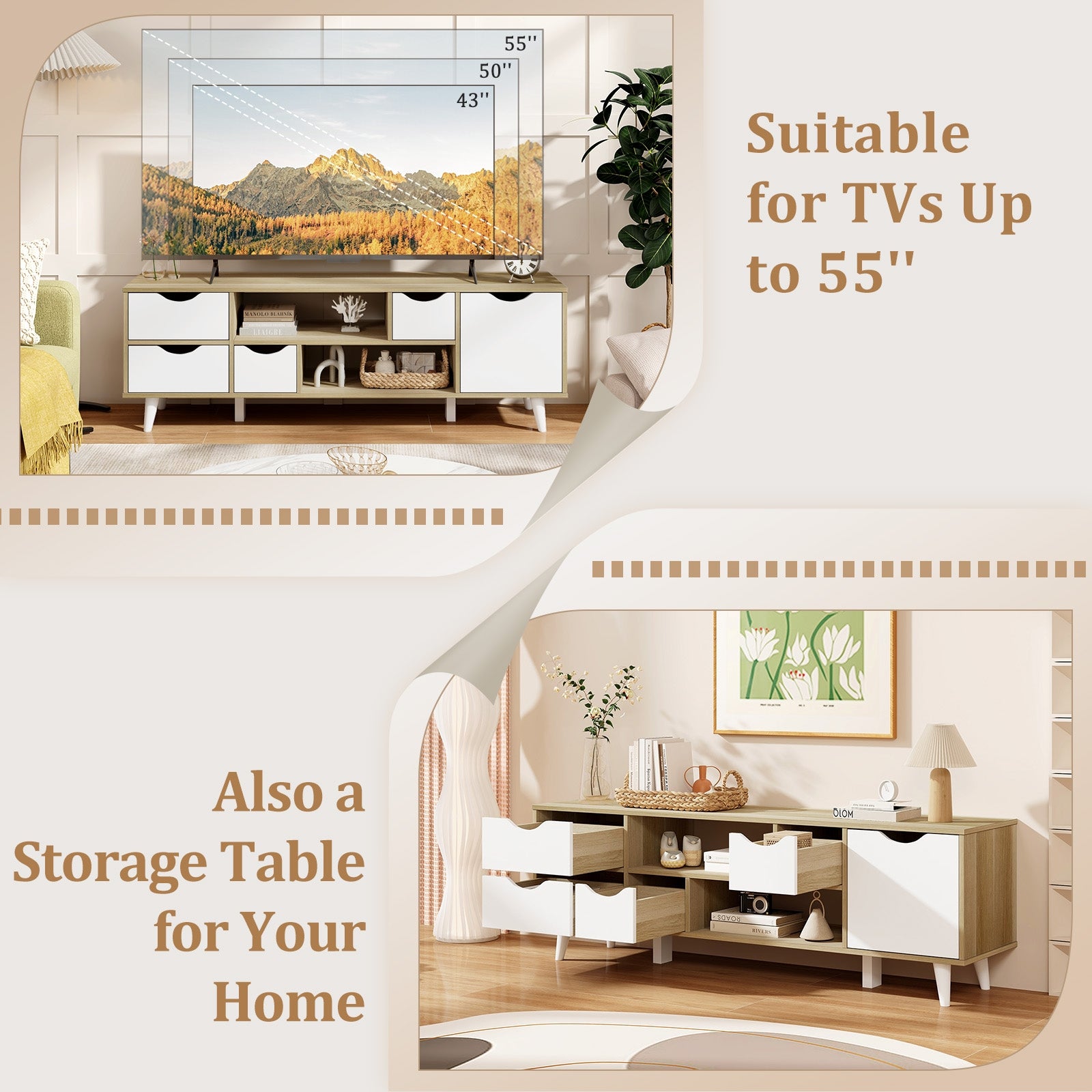TV Stand For 55” TVs, Oak Cabinet With 4 Drawers, 2 Shelves Entertainment Centers & TV Stands at Gallery Canada