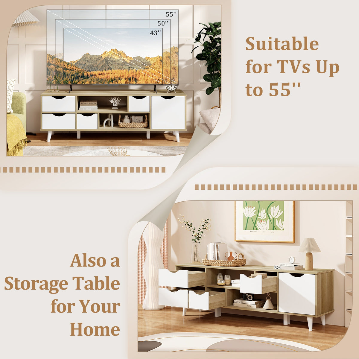 TV Stand For 55” TVs, Oak Cabinet With 4 Drawers, 2 Shelves Entertainment Centers & TV Stands at Gallery Canada