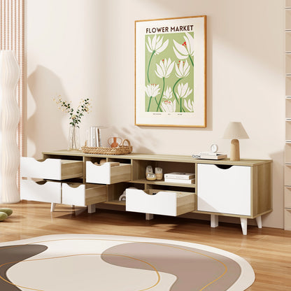 TV Stand For 65” TVs, Oak Cabinet With 5 Drawers, 3 Shelves Entertainment Centers & TV Stands at Gallery Canada