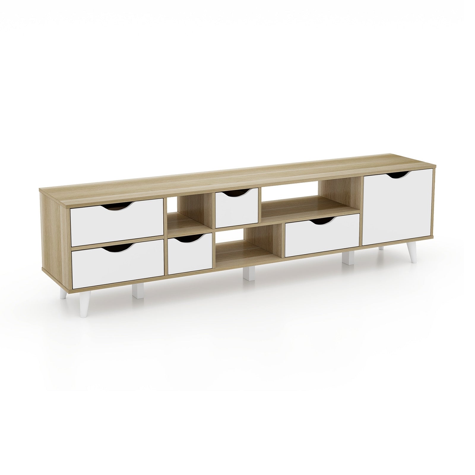 TV Stand For 65” TVs, Oak Cabinet With 5 Drawers, 3 Shelves Entertainment Centers & TV Stands at Gallery Canada