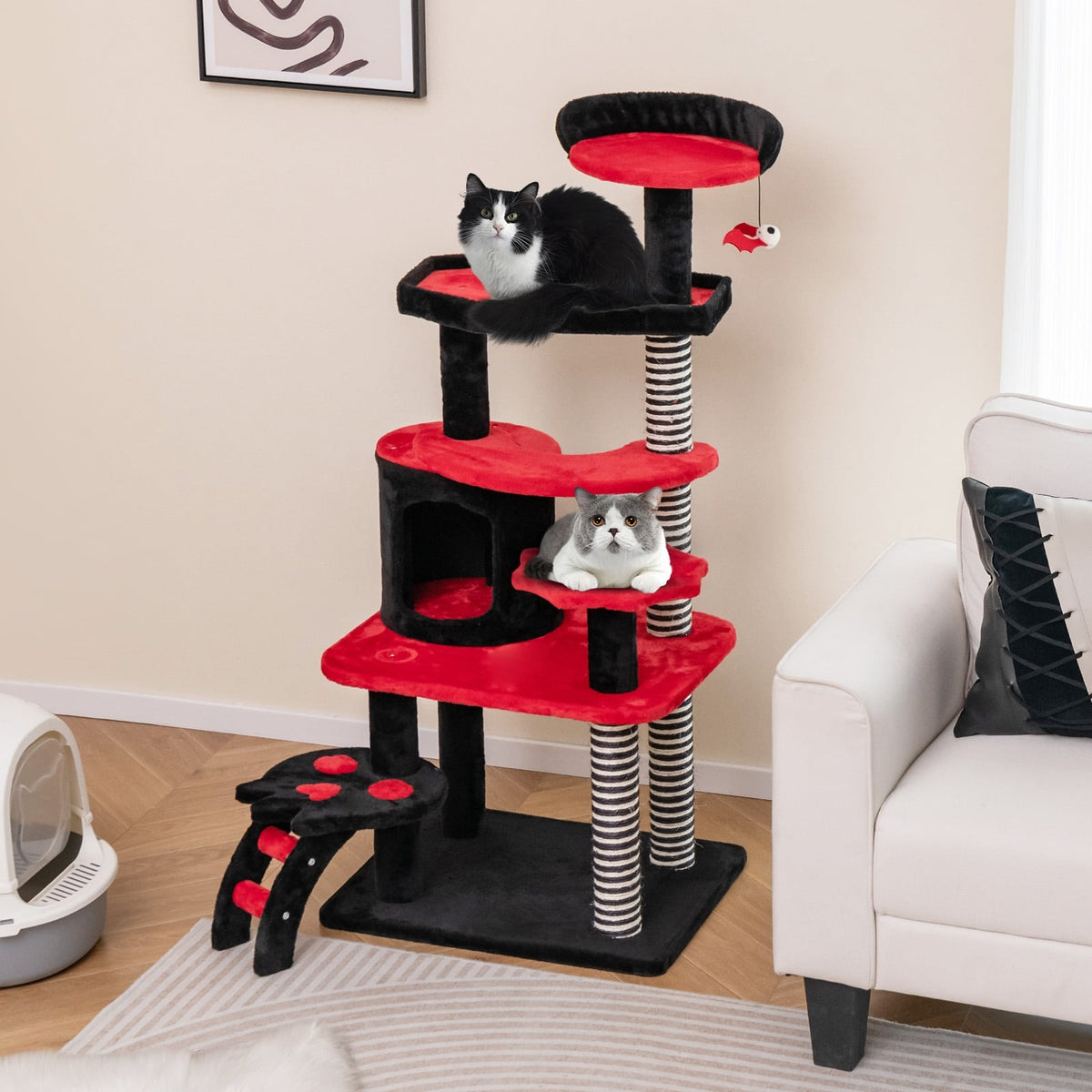 Gothic Cat Tree With Bed, Condo, Sisal Scratching Post, Red, Black Cat Trees Condos & Scratchers at Gallery Canada