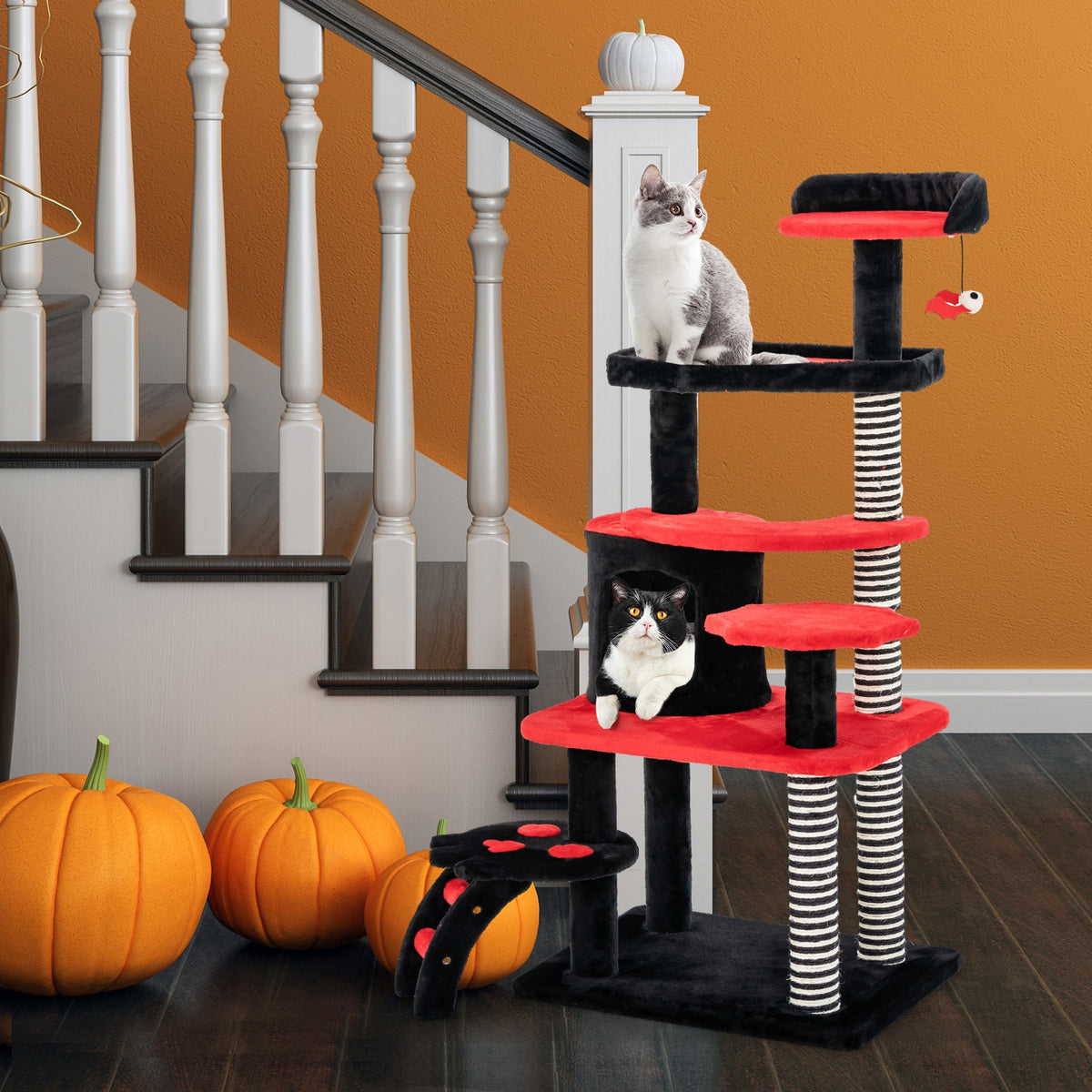 Gothic Cat Tree With Bed, Condo, Sisal Scratching Post, Red, Black Cat Trees Condos & Scratchers at Gallery Canada