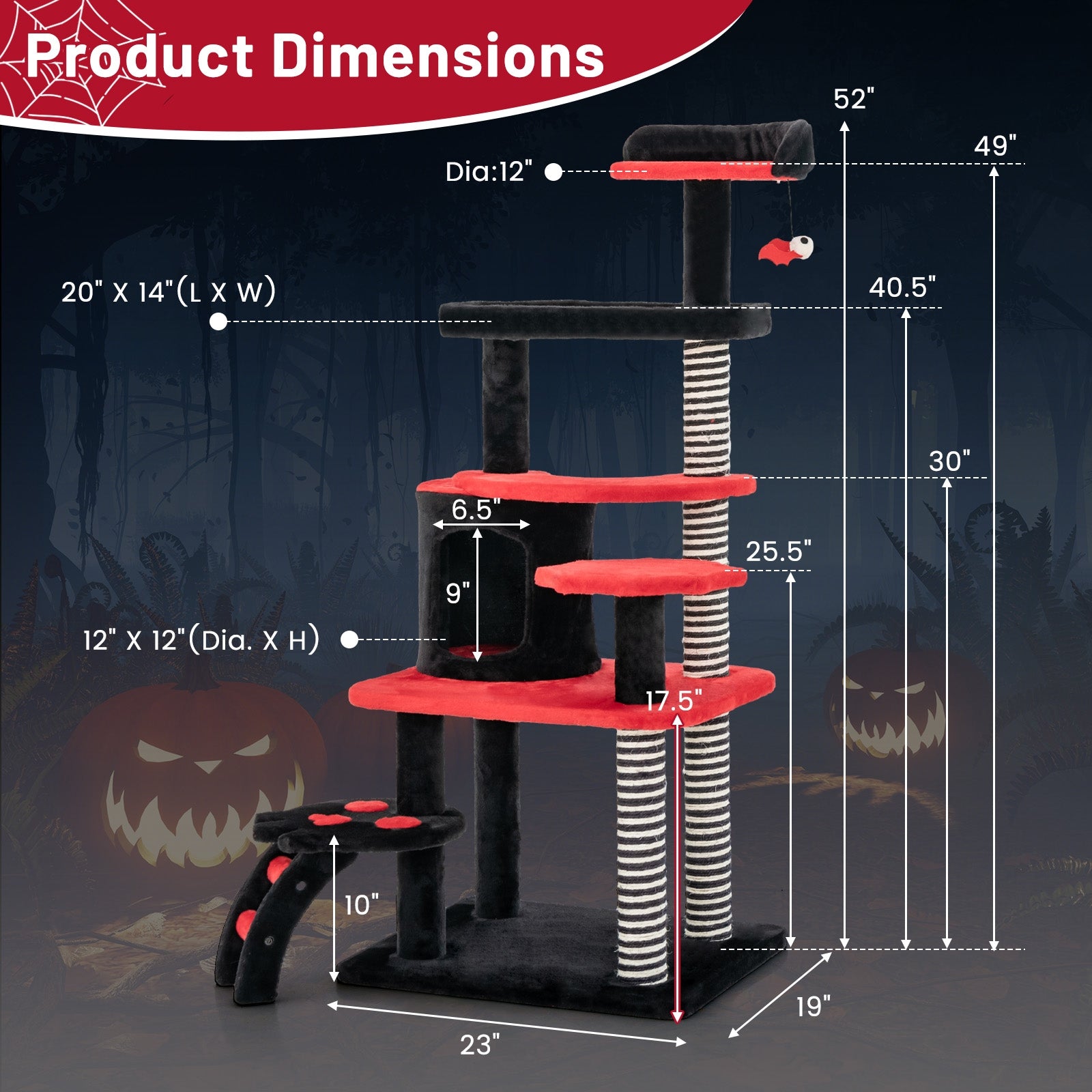Gothic Cat Tree With Bed, Condo, Sisal Scratching Post, Red, Black Cat Trees Condos & Scratchers at Gallery Canada