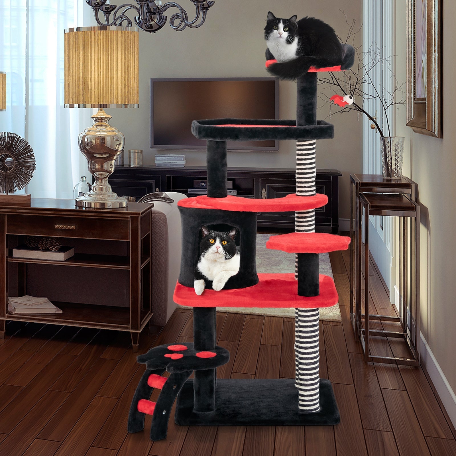Gothic Cat Tree With Bed, Condo, Sisal Scratching Post, Red, Black Cat Trees Condos & Scratchers at Gallery Canada