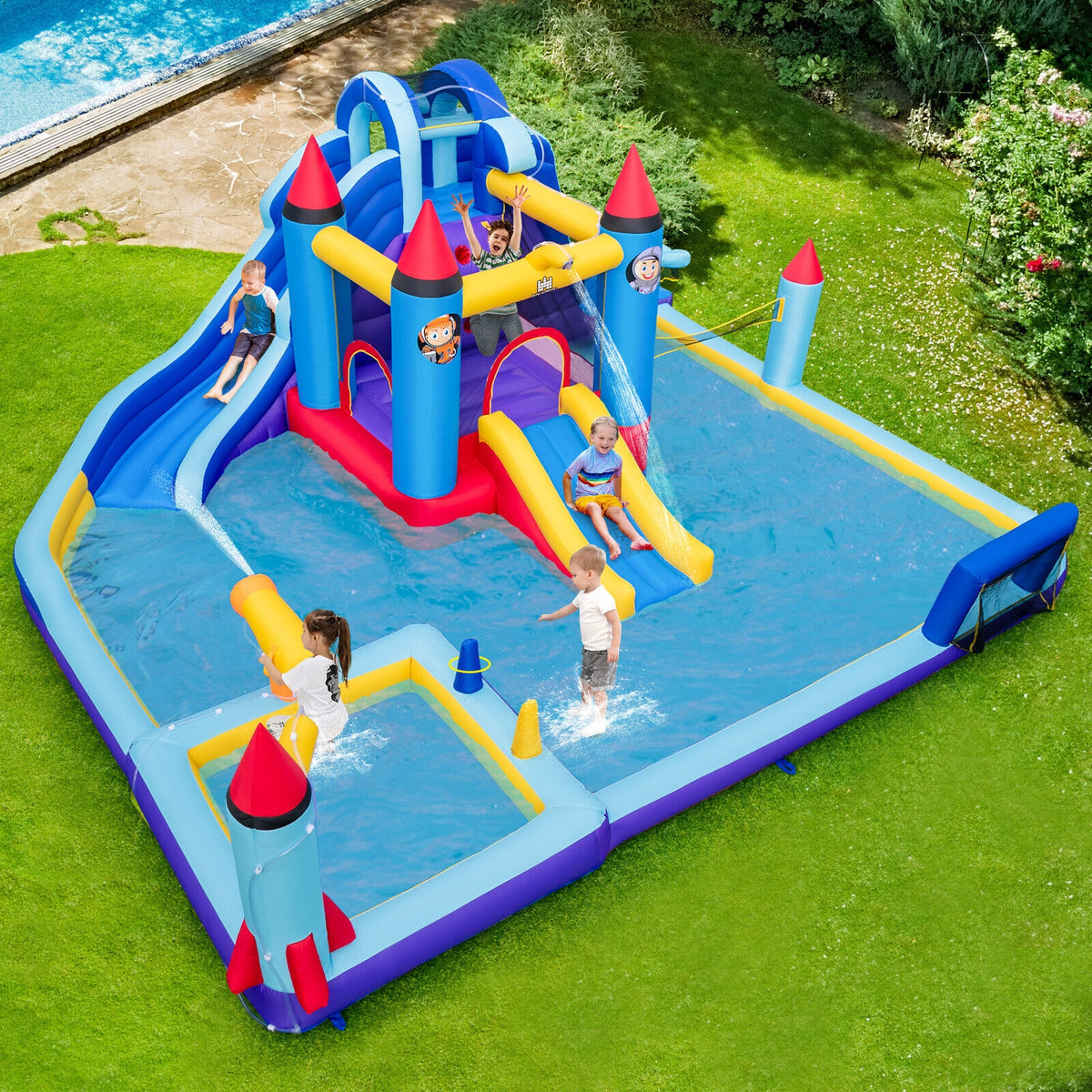 Inflatable Water Slide Park, 950W Blower, Blue Bounce House at Gallery Canada