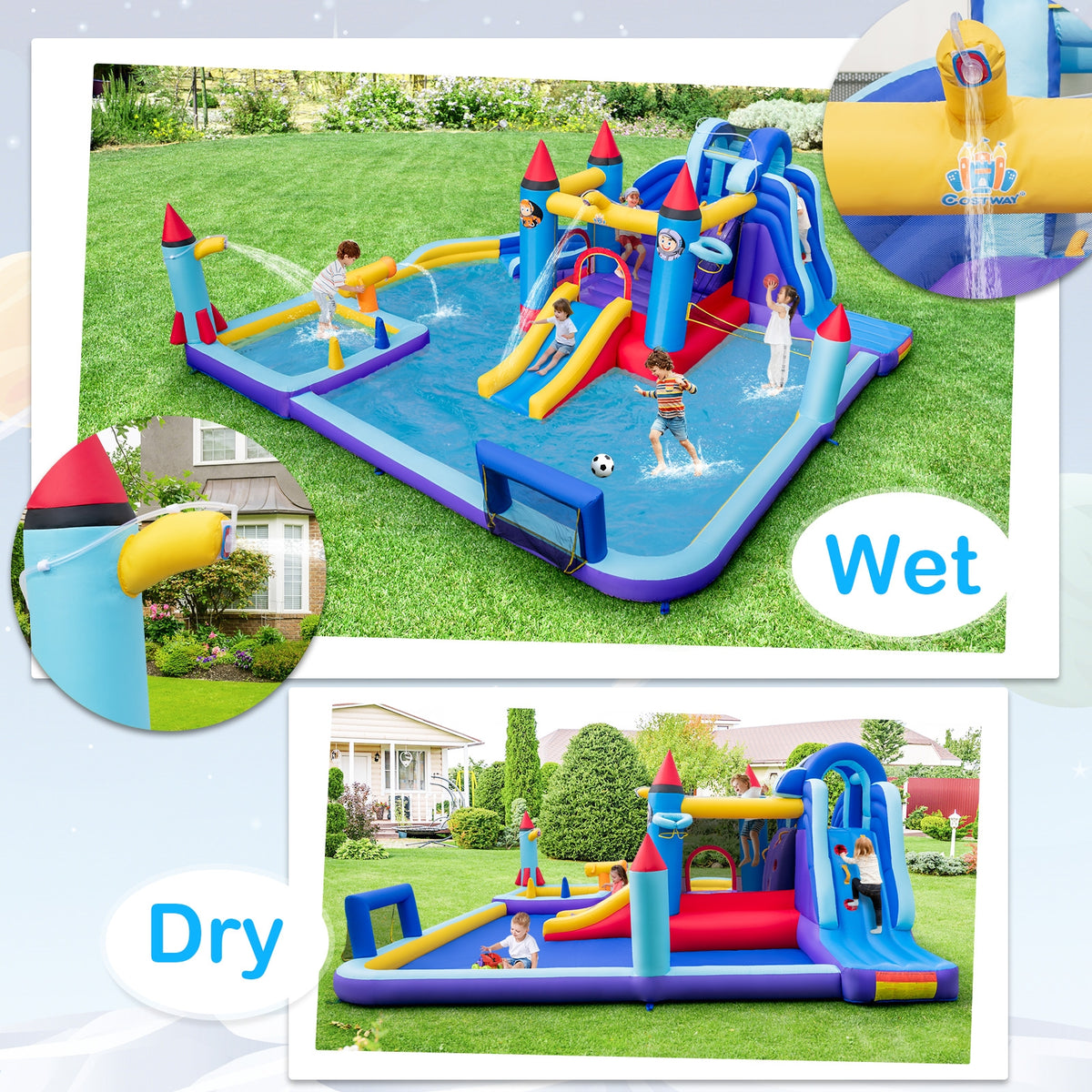 Inflatable Water Slide Park, 950W Blower, Blue Bounce House at Gallery Canada