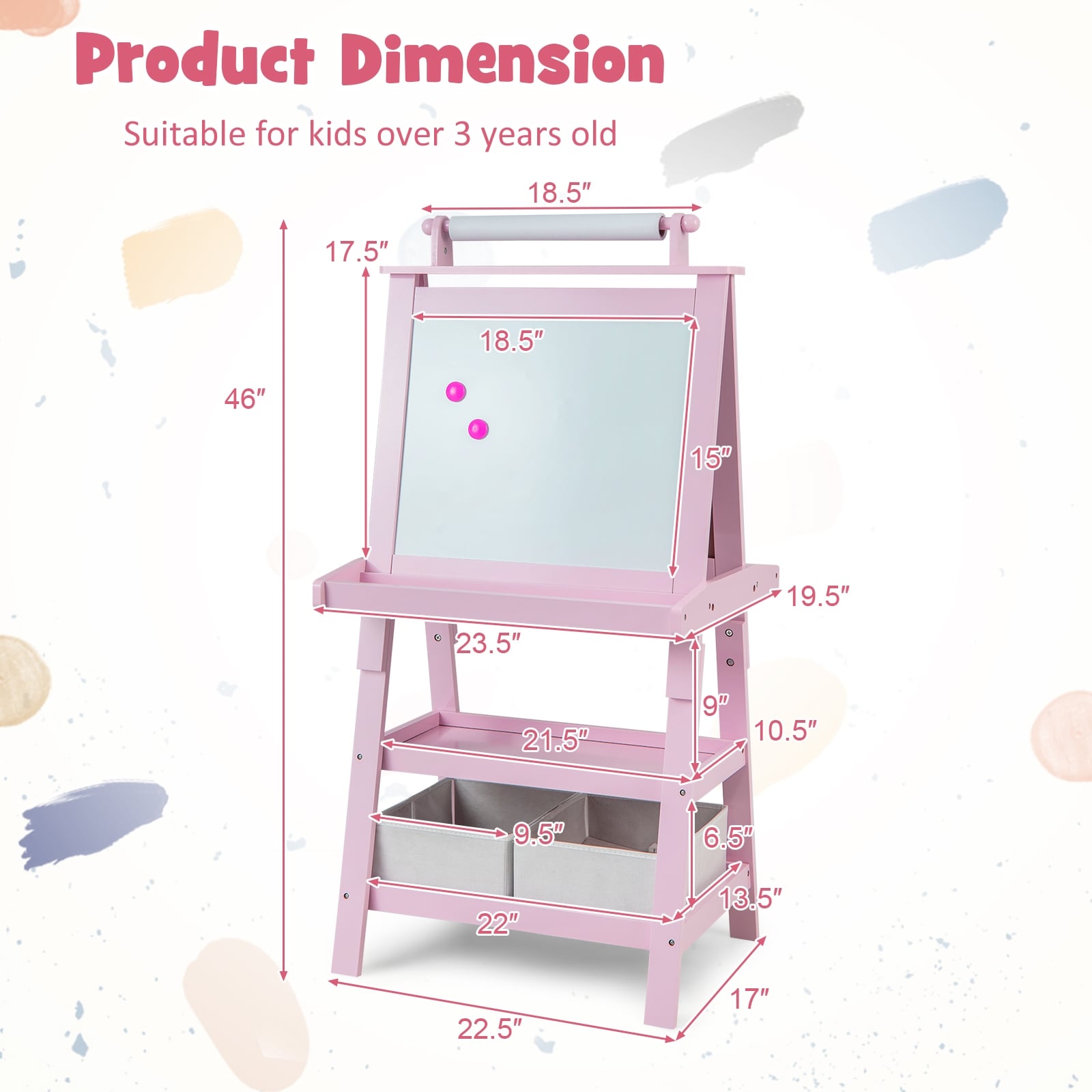 3-In-1 Double-Sided Storage Art Easel, Pink Art Easels at Gallery Canada
