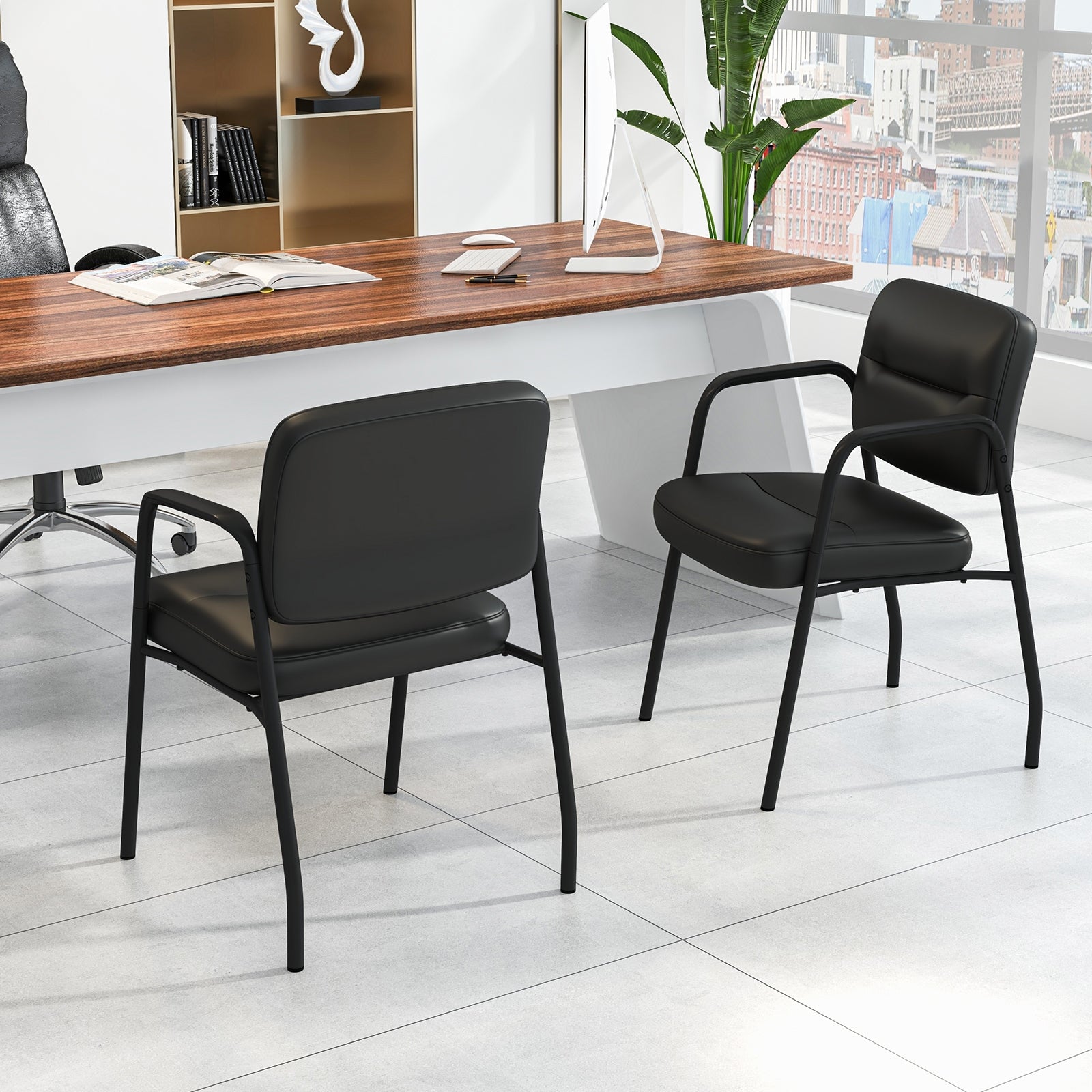 Upholstered Guest Chair Set, 2 Chairs, Mixed PU Leather, Black Conference Chairs at Gallery Canada