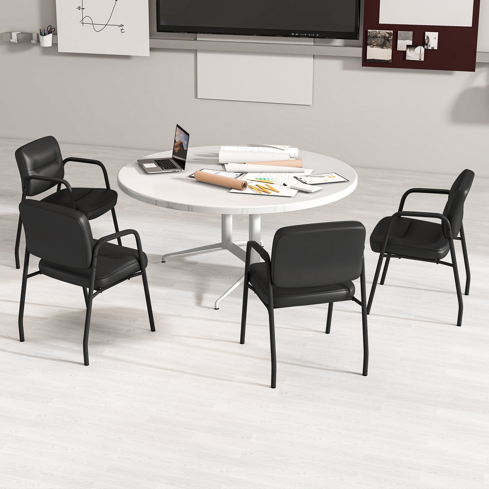 Upholstered Guest Chair Set, 2 Chairs, Mixed PU Leather, Black Conference Chairs at Gallery Canada