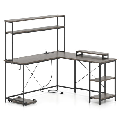 L-Shaped Reversible Gaming Desk, LED Strip, Power Outlets, Gray L-Shaped Desks at Gallery Canada