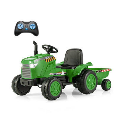 12V Kids Ride On Tractor with Trailer and Remote Control, Green Powered Ride On Toys at Gallery Canada
