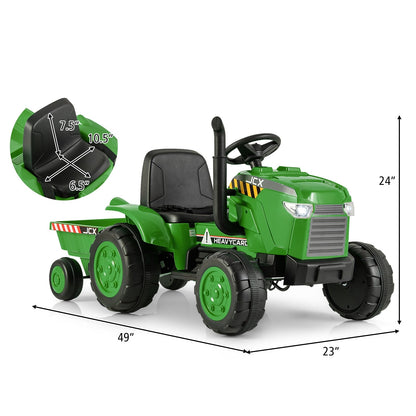 12V Kids Ride On Tractor with Trailer and Remote Control, Green Powered Ride On Toys at Gallery Canada