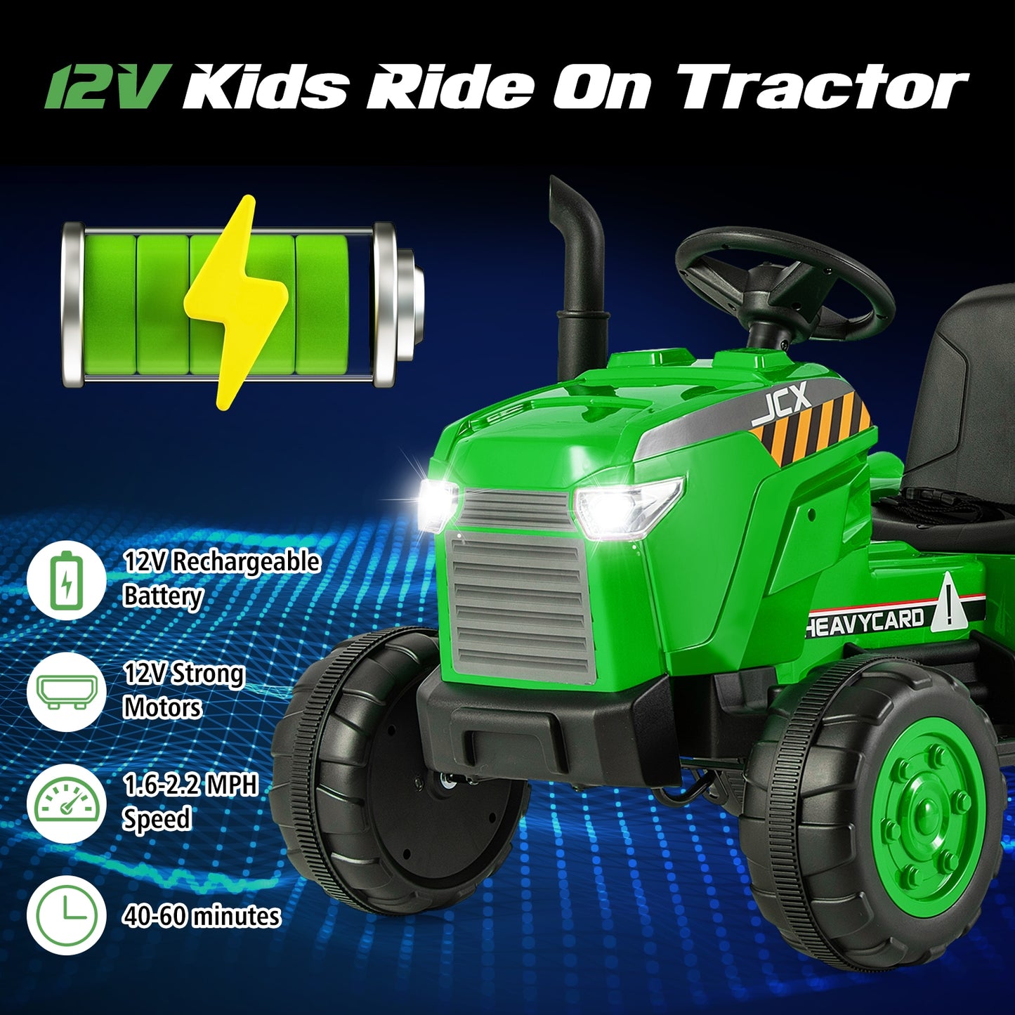 12V Kids Ride On Tractor with Trailer and Remote Control, Green Powered Ride On Toys at Gallery Canada