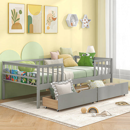 Twin Daybed With Fence And 2 Drawers, Gray Trundle Bed Frame at Gallery Canada