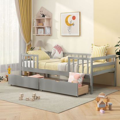 Twin Daybed With Fence And 2 Drawers, Gray Trundle Bed Frame at Gallery Canada