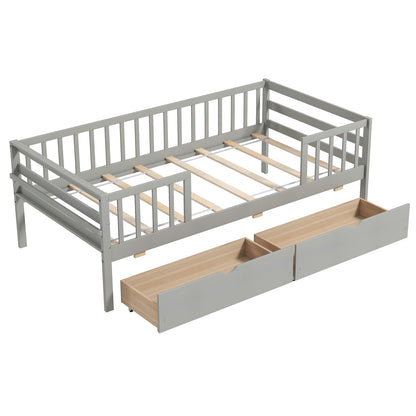 Twin Daybed With Fence And 2 Drawers, Gray Trundle Bed Frame at Gallery Canada