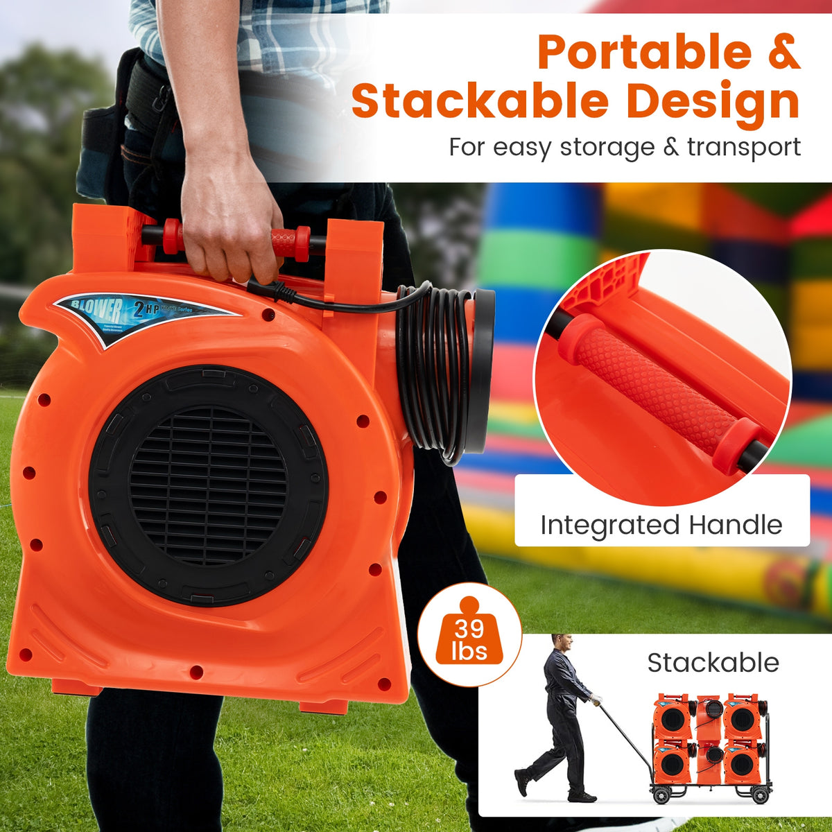 1500W 2 HP Commercial Air Blower, Giant Outdoor Inflatable Bounce House, Orange Air Blowers at Gallery Canada