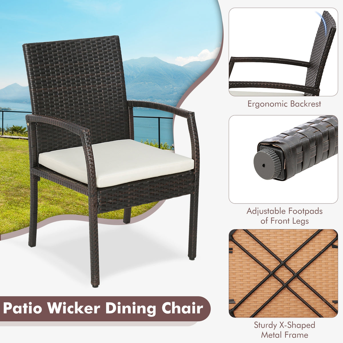 9 Pieces Patio Rattan Dining Set with Acacia Wood Table for Backyard Garden-L-shaped Handrail, Brown Patio Furniture Sets at Gallery Canada