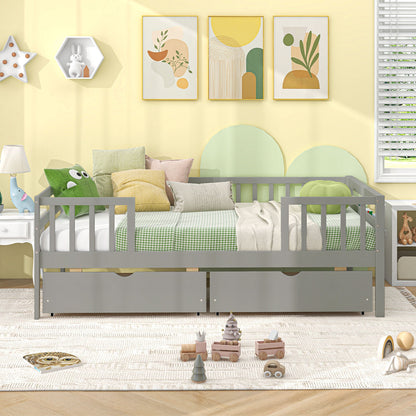 Twin Daybed With Fence And 2 Drawers, Gray Trundle Bed Frame at Gallery Canada