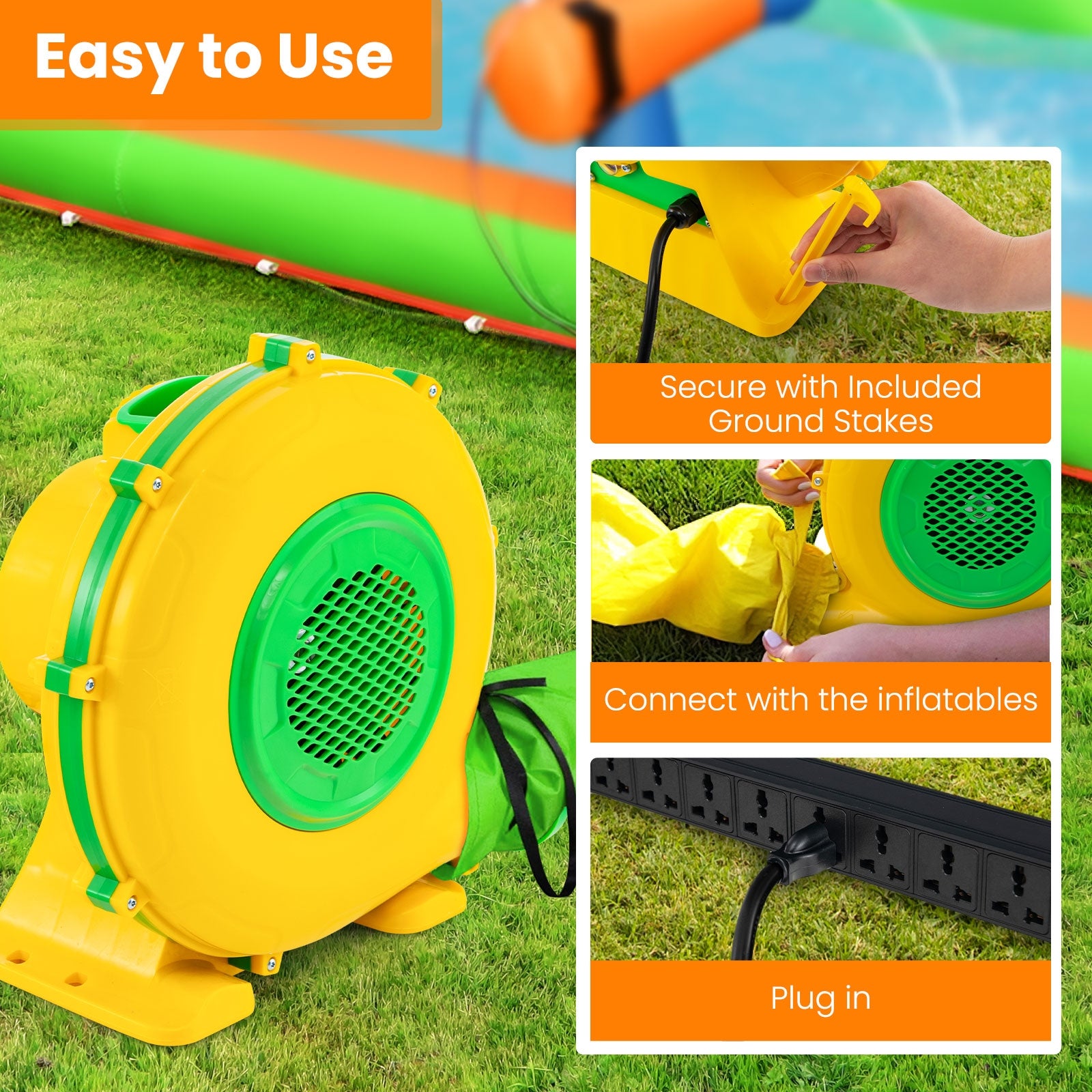 950W Air Blower Pump Fan With Handle, Ground Stakes, Yellow Air Blowers at Gallery Canada