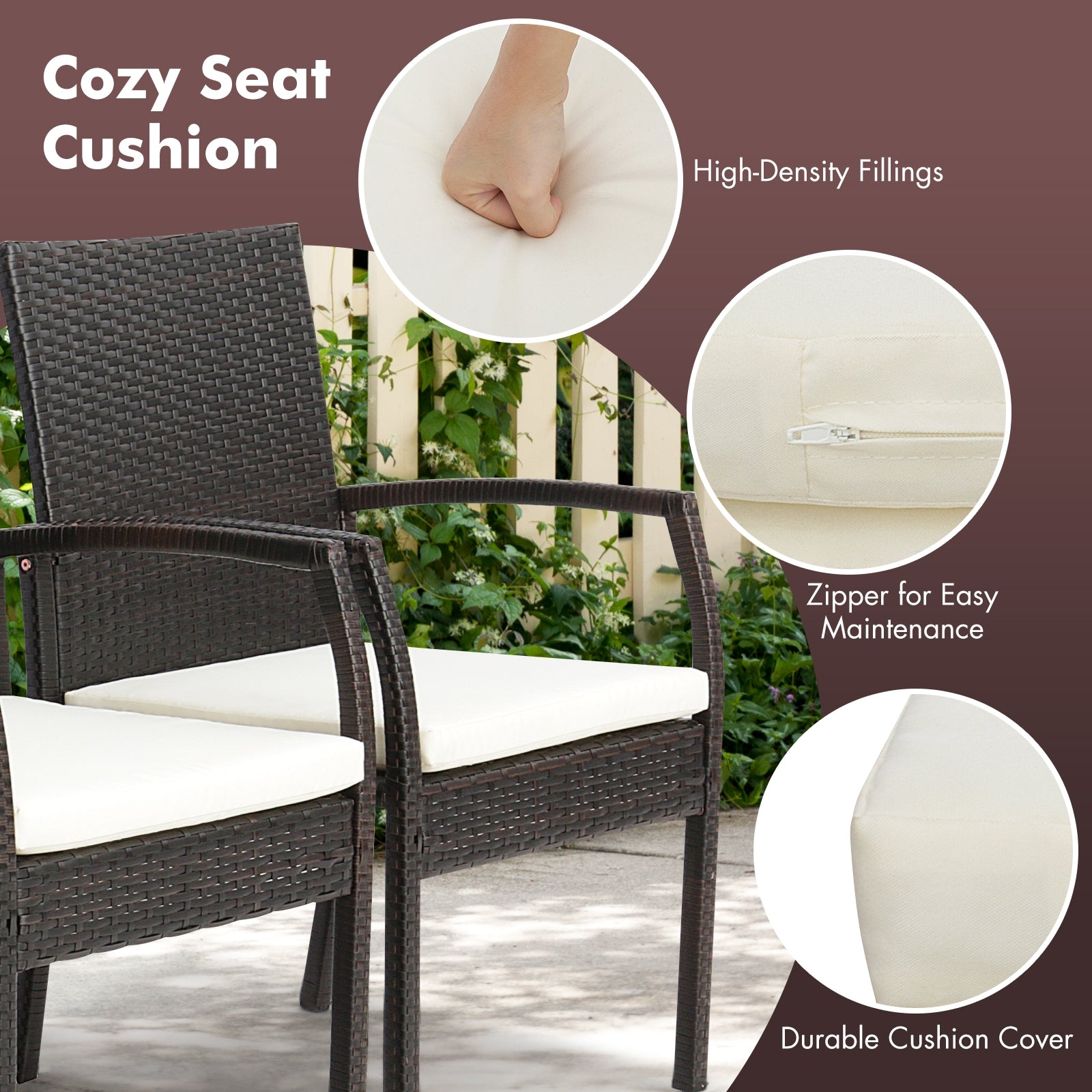 9 Pieces Patio Rattan Dining Set with Acacia Wood Table for Backyard Garden-L-shaped Handrail, Brown Patio Furniture Sets at Gallery Canada