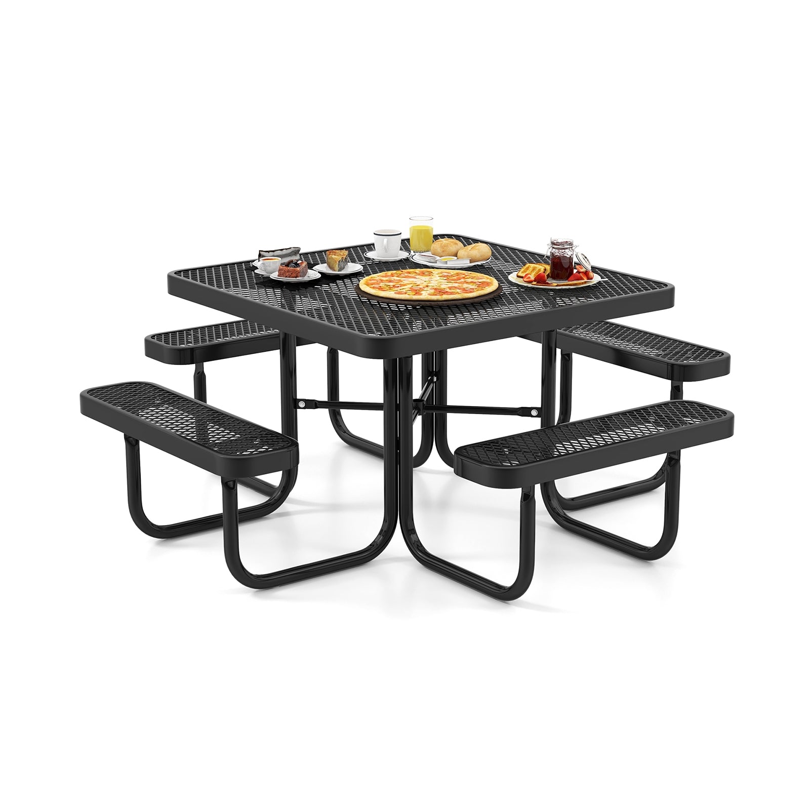 Square Picnic Table And Bench For 8 Person, Black Picnic Tables at Gallery Canada
