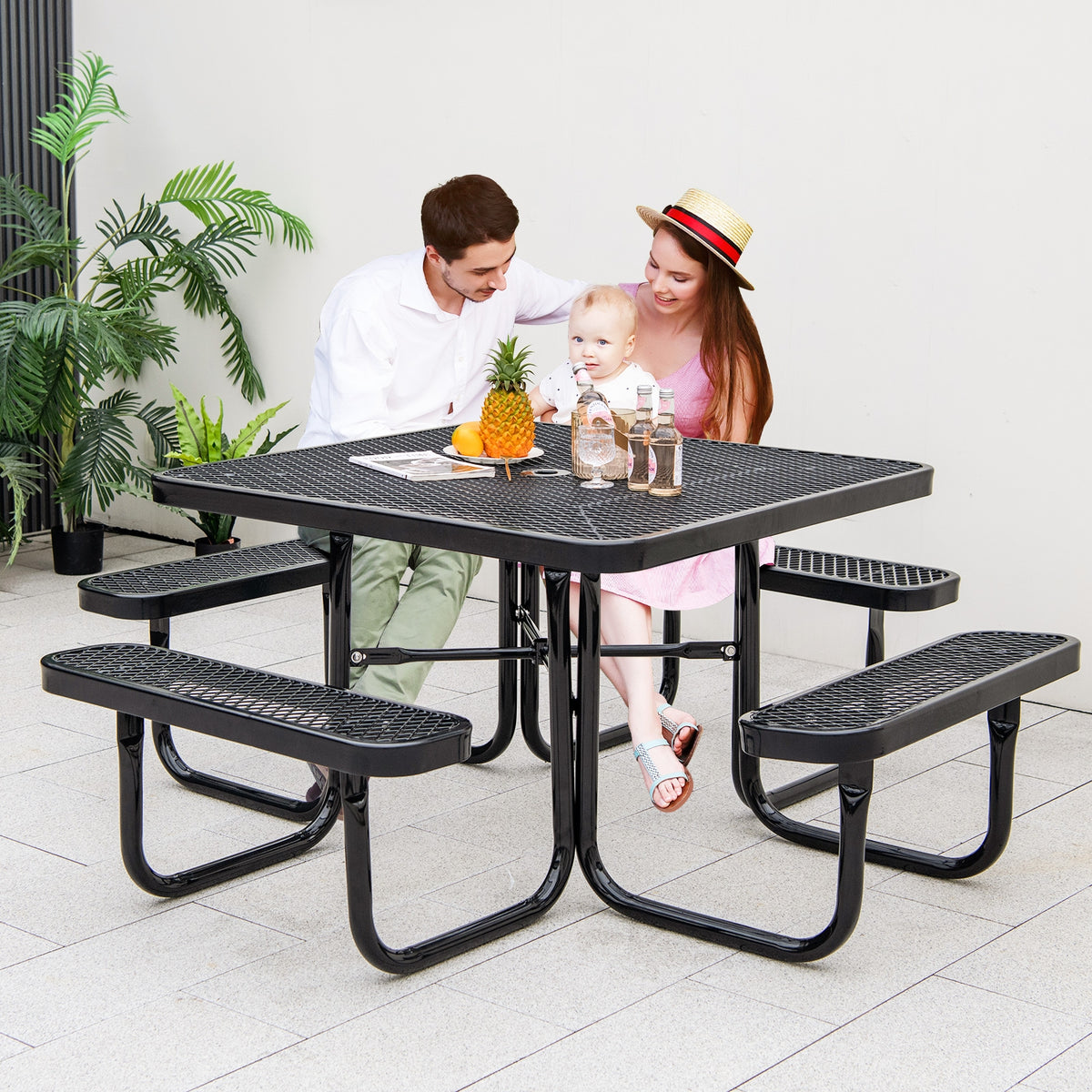 Square Picnic Table And Bench For 8 Person, Black Picnic Tables at Gallery Canada