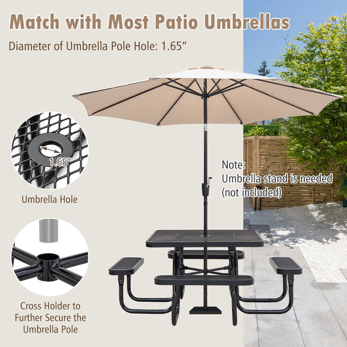 Square Picnic Table And Bench For 8 Person, Black Picnic Tables at Gallery Canada