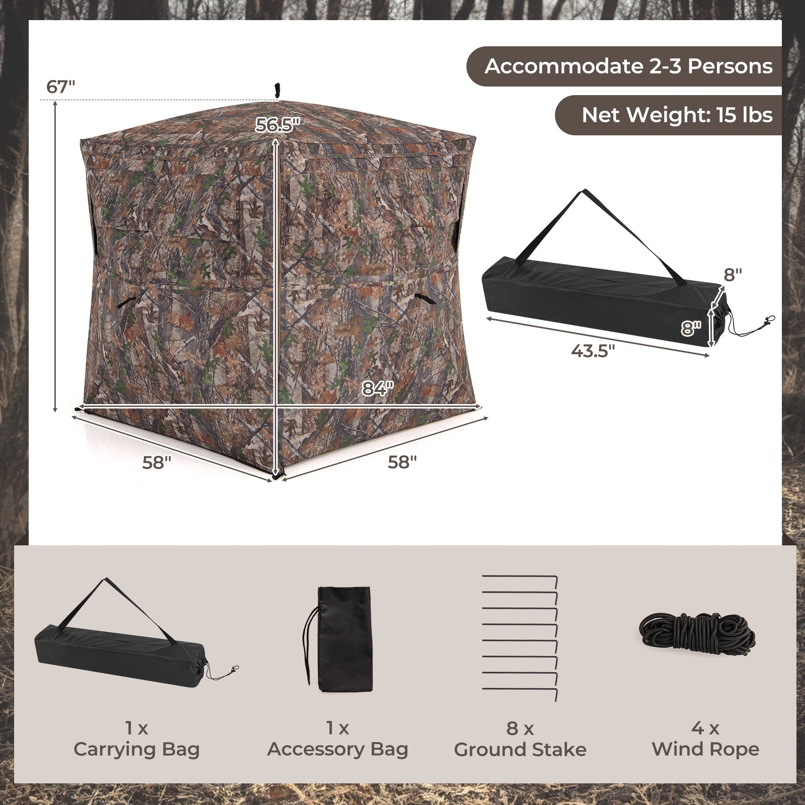 Hunting Blind, 360 Degree See-Through, For 2-3 Person, Camouflage Tents at Gallery Canada